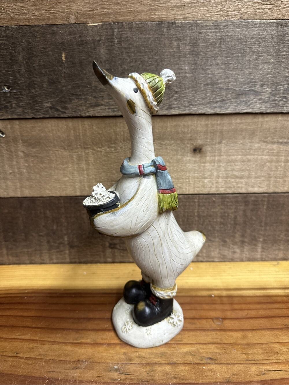 Tii Collections Christmas Goose with Scarf Figurine Resin Wood Grain Look 9.5”
